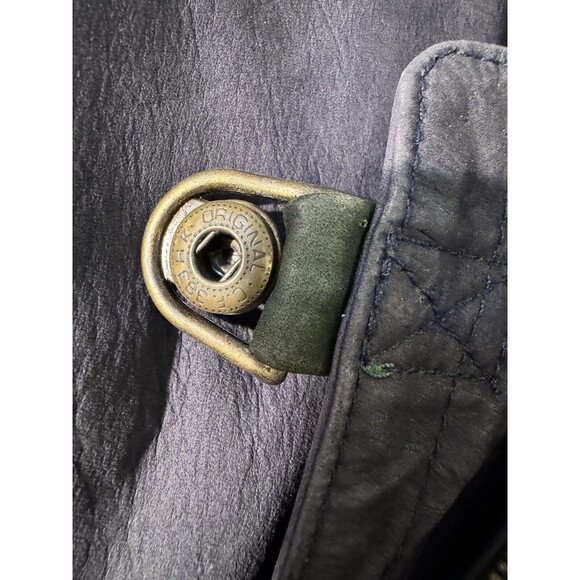 VTG Comint Brown Navy Blue Leather Coat Two Tone size L Color Block 80s hiking - Picture 13 of 14